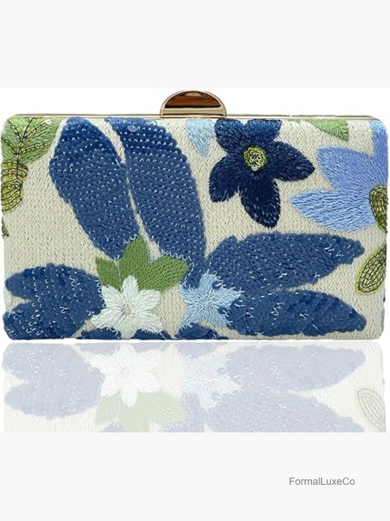 Beaded Sequin Flower Clutch Purse Floral Embroidery Evening Bag